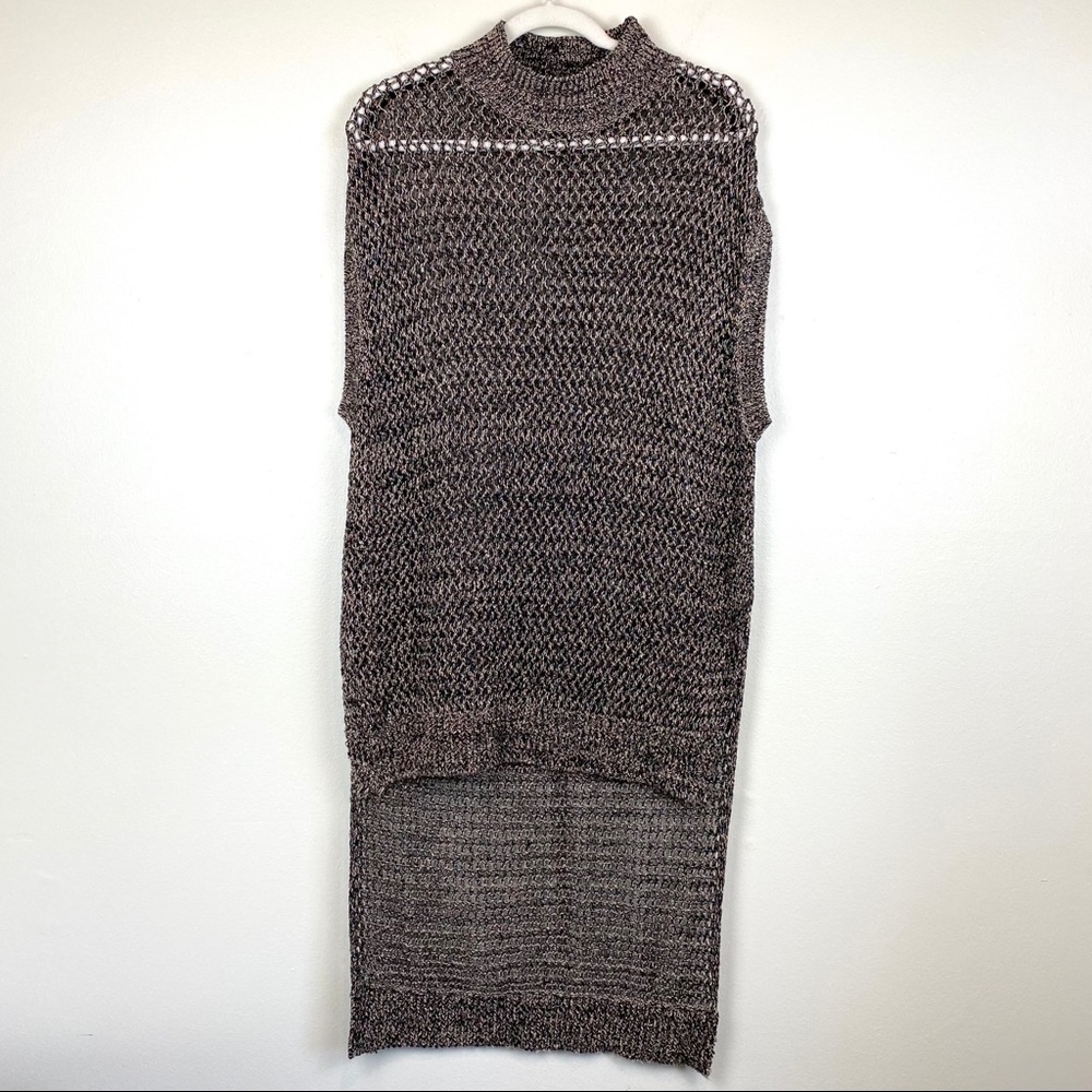 FREE PEOPLE Hi Lo Black Gold Cap Sleeve Sweater